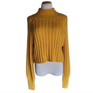 Urban Outfitters BDG Small Sweater Boxy Yellow Cable Knit Balloon Sleeve